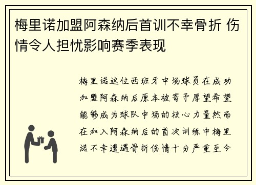 梅里诺加盟阿森纳后首训不幸骨折 伤情令人担忧影响赛季表现